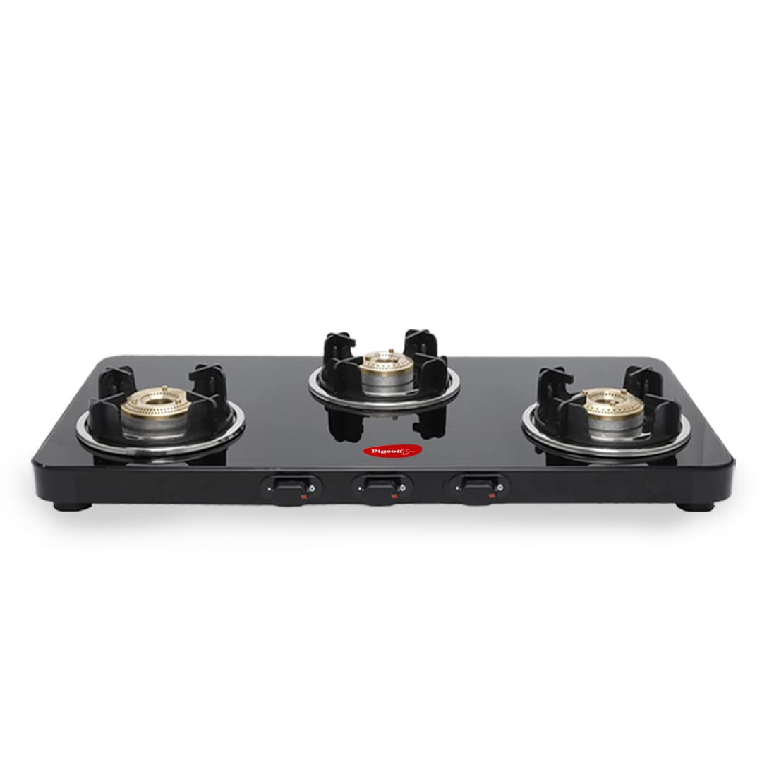 Pigeon by Stovekraft Sleek 3 Burner Ultra Slim Gas Stove with Glass Top Manual Black