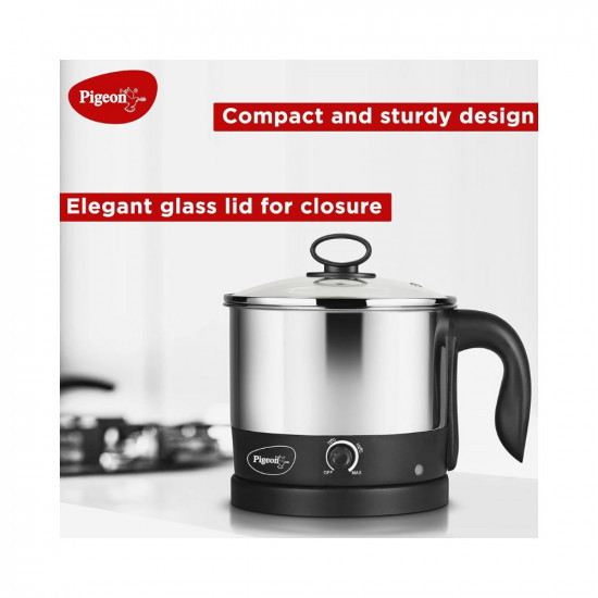 Pigeon Kessel Multipurpose Kettle 12173 12 litres with Stainless Steel Body used for boiling Water and milk Tea Coffee Oats Noodles Soup etc 600 Watt Black  Silver