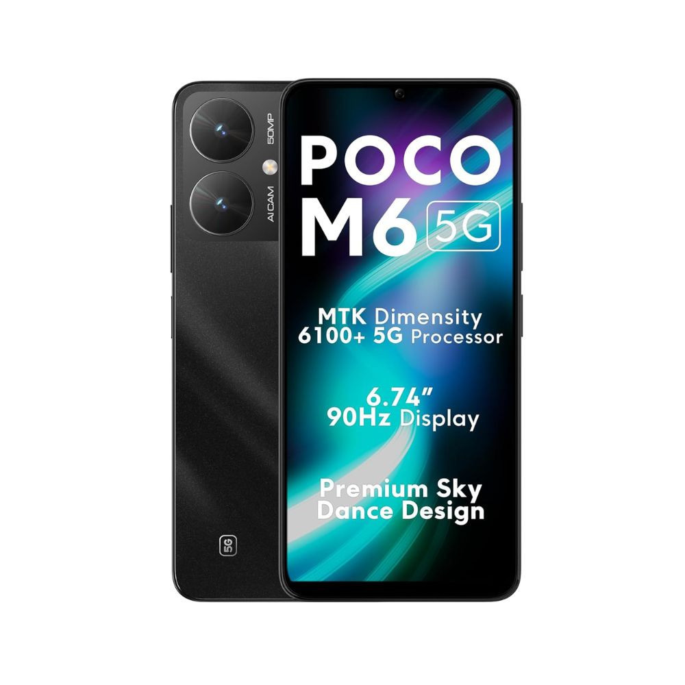 POCO M6 5G Galactic Black 4GB RAM 64GB Storage  MediaTek Dimensity 6100 5G Processor  5000 mAh Battery  18W Fast Charging  50 MP AI Dual-Camera System  Side Fingerprint Sensor