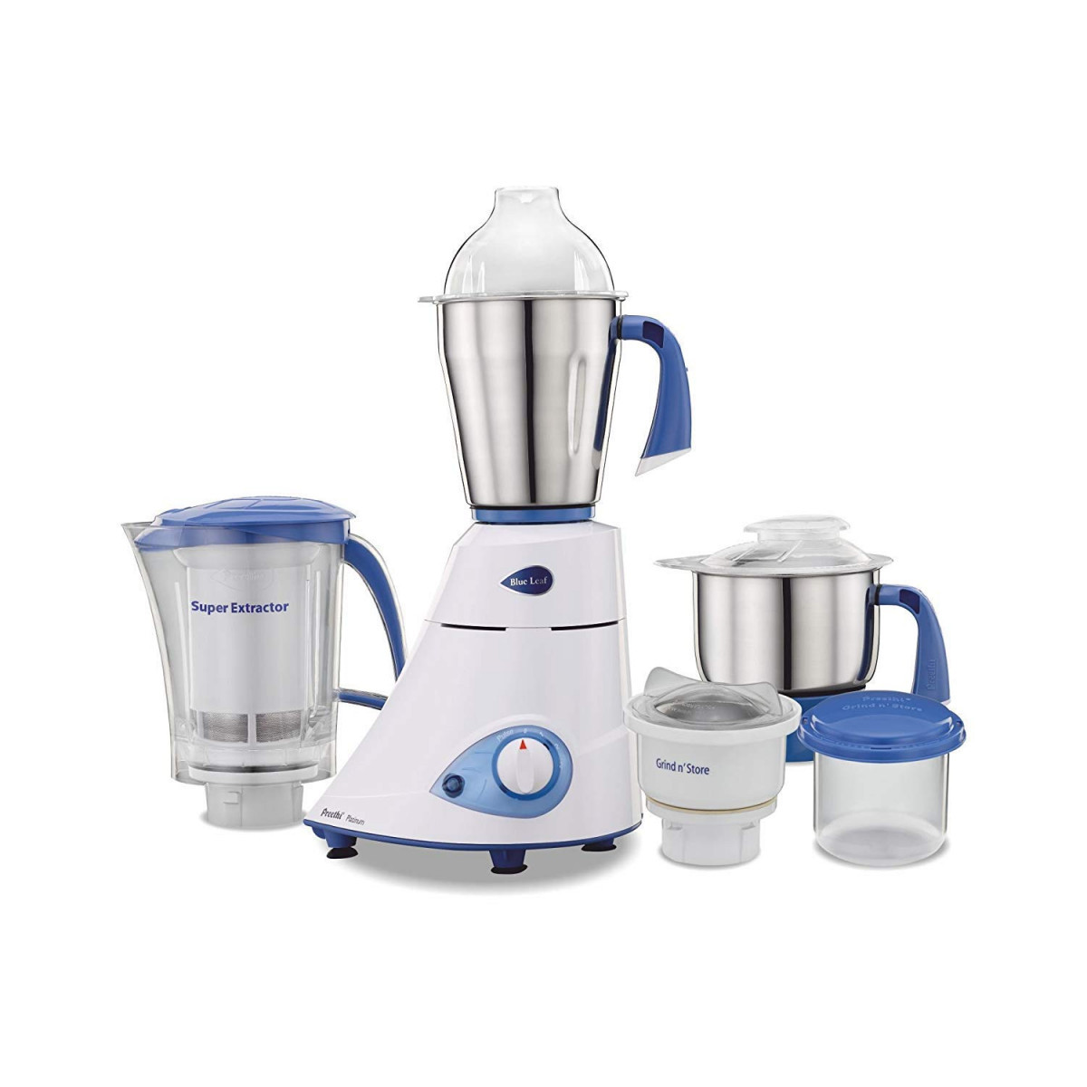 Preethi Blue Leaf Platinum MG 139 mixer grinder 750 watt White 4 jars - Super Extractor juicer Jar  Storage Air-Tight Container FBT motor with 5yr Warranty  Lifelong Free Service Standard