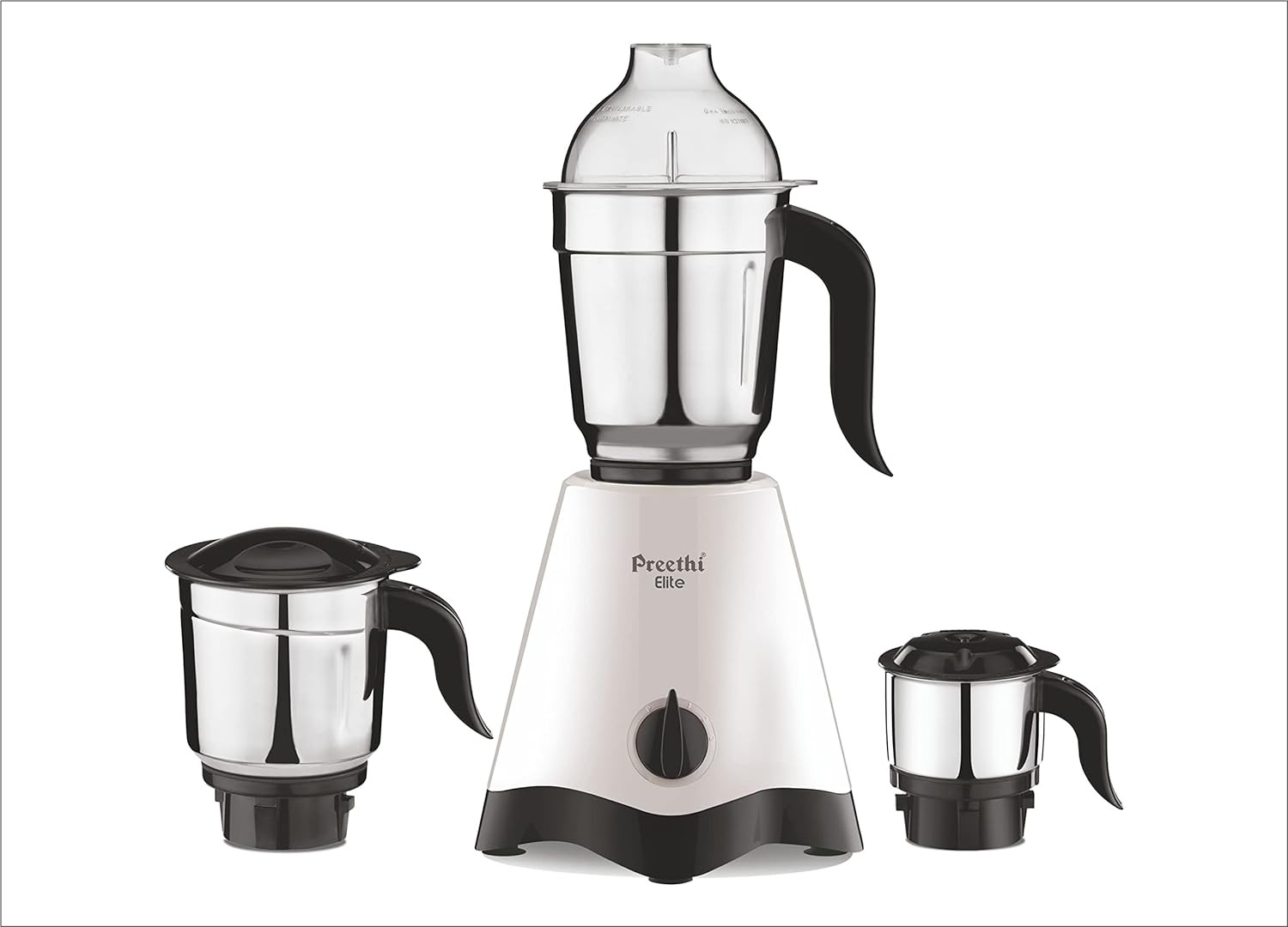 Preethi Plastic Elite Black Mixer Grinder 600 Watt White-Black 3 Jars 2Yr Warranty  Lifelong Free Service Standard