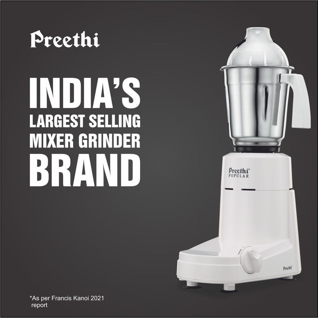 Preethi Popular MG 142 750-Watt Mixer Grinder with 3 Jars White