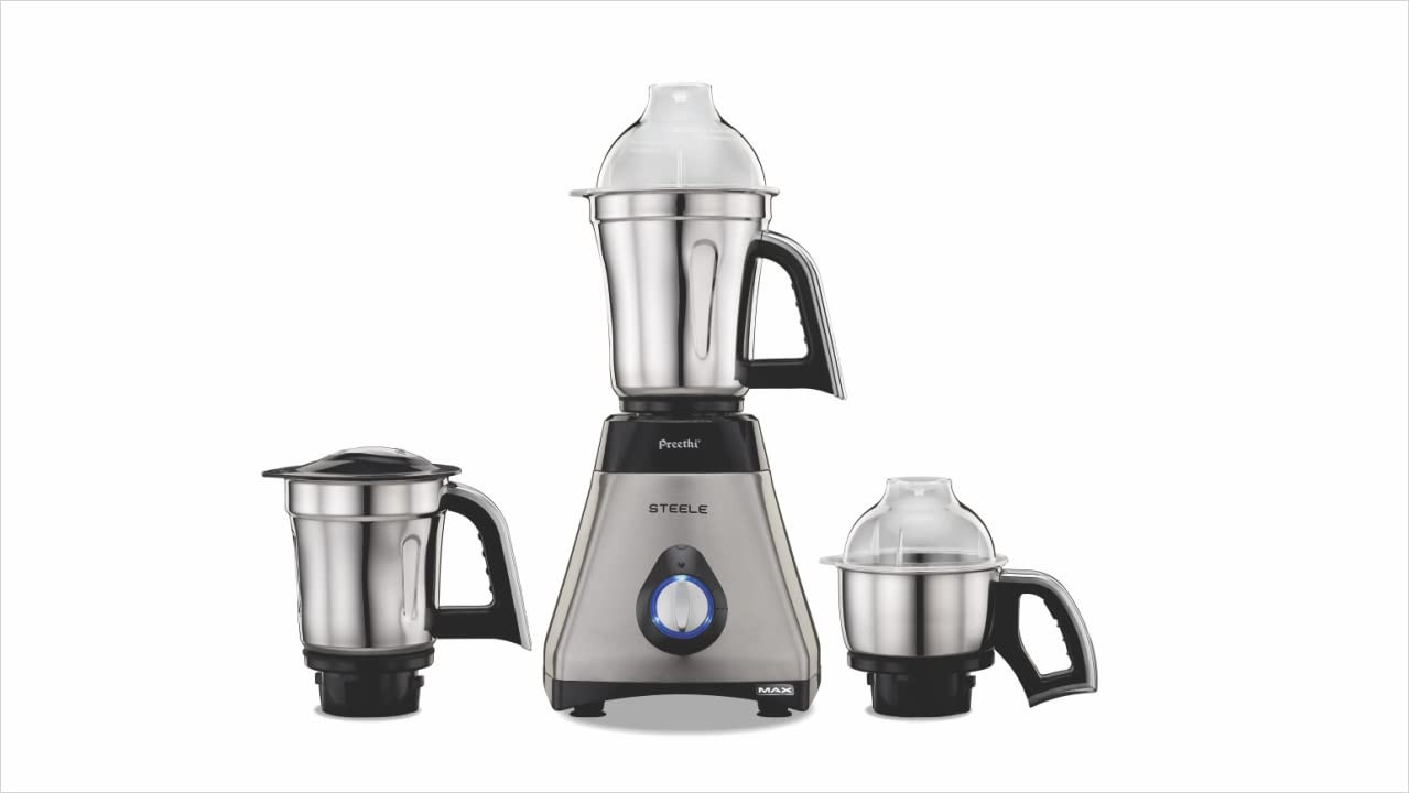 Preethi Steele Max MG-212 Mixer Grinder 750 watt SilverBlack 3 Jars Vega W5 Motor with 2yr Guarantee  Lifelong Free Service