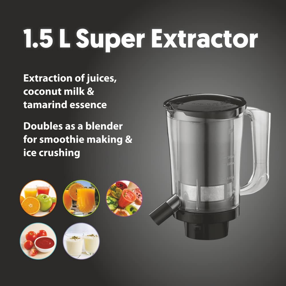 Preethi Taurus Plus MG-257 Mixer Grinder 1000 Watt BlueBlack 4 Jars - Super Extractor Juicer Jar 2 Yr Product Guarantee  Lifelong Free ServiceMetal