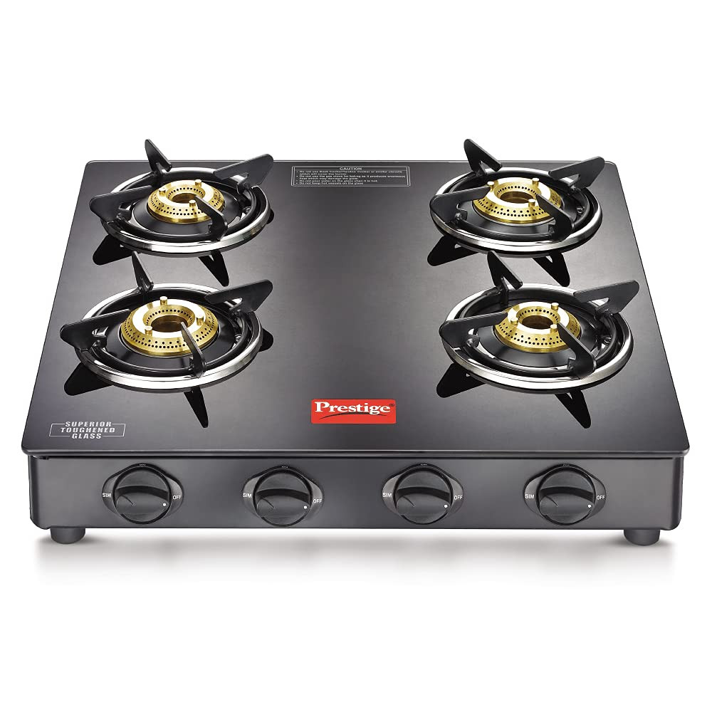 Prestige IRIS Toughened Glass-Top 4 Brass Burner Gas Stove