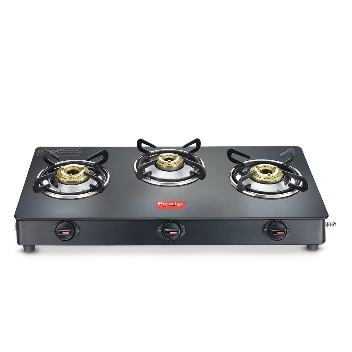 Prestige Magic plus Toughened Glass-Top 3 Brass Burner LPG Gas Stove