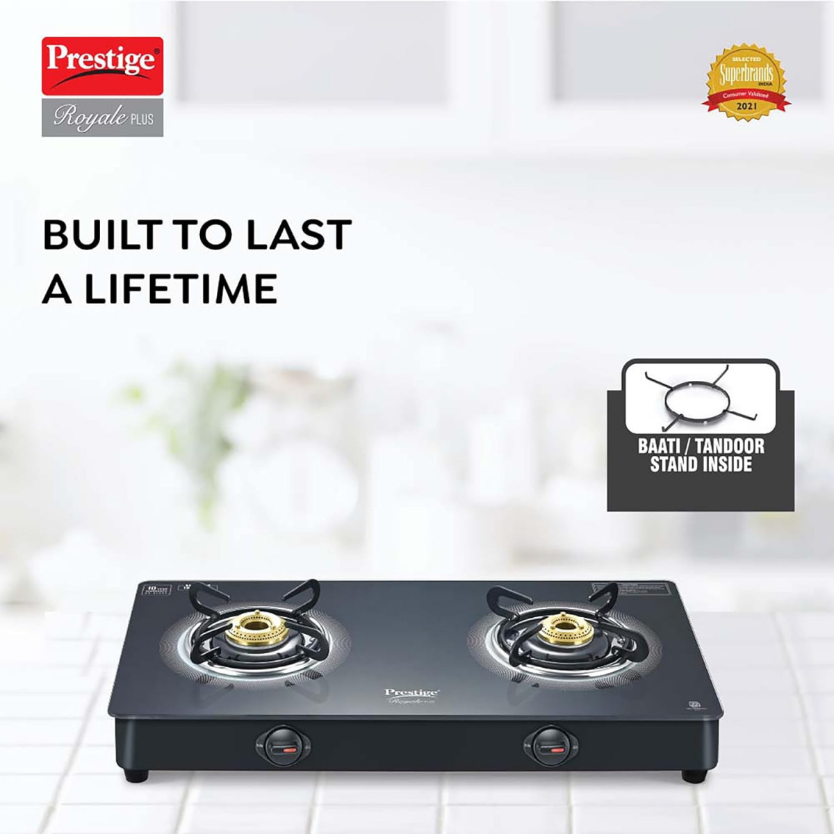 Prestige Royale Plus GT 02 Toughened Black Glass Top Gas Stove