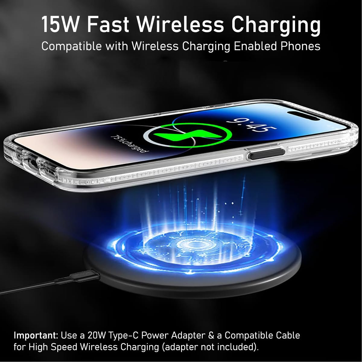 pTron Dynamo Ring Wireless Charger 15W Compatible with Qi Wireless Charging Enabled Smartphones iPhone 14131211 Series Galaxy S23S22S21S20Note201010 Series  1m Type C Cable Ink Black