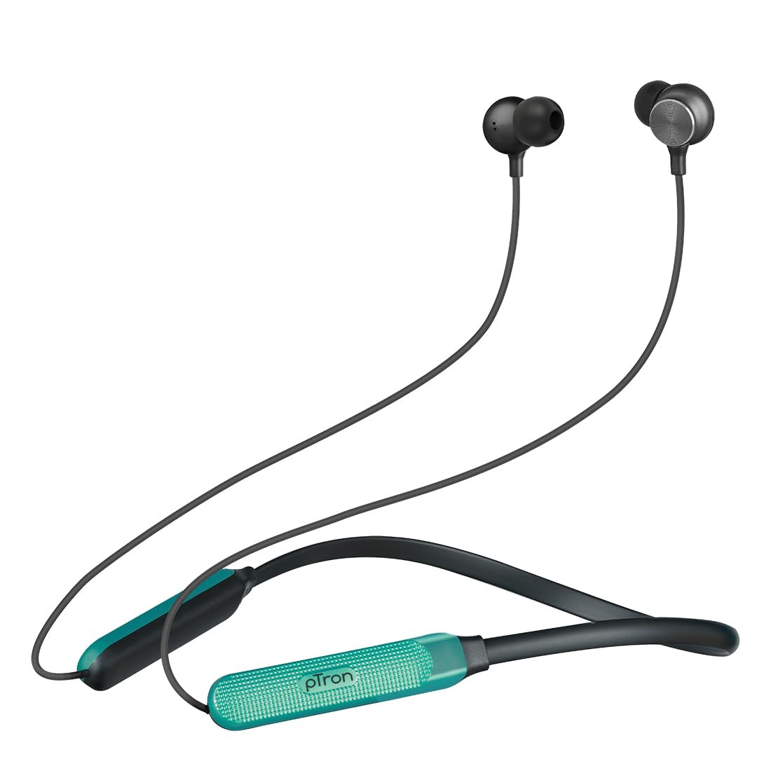 pTron InTunes Classic Bluetooth 52 Wireless in-Ear Headphones with Mic 24H Playback 13mm Driver Fast Charging Type-C Neckband Dual Pairing Voice Assist  IPX4 Water Resistant Jet BlackGreen