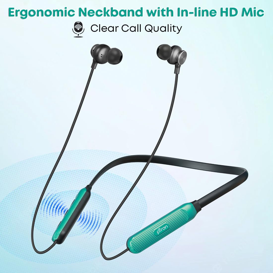 pTron InTunes Classic Bluetooth 52 Wireless in-Ear Headphones with Mic 24H Playback 13mm Driver Fast Charging Type-C Neckband Dual Pairing Voice Assist  IPX4 Water Resistant Jet BlackGreen