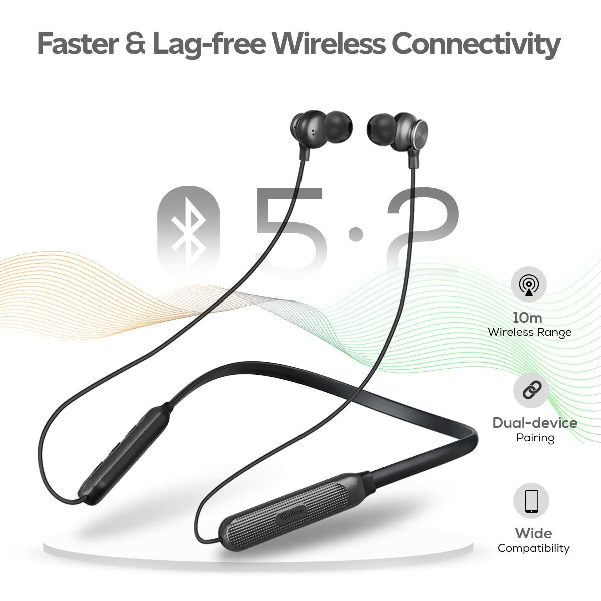 pTron Tangent Duo Bluetooth 52 Wireless in Ear Earphones with Mic 24Hrs Playback 13mm Driver Deep Bass Fast Charging Type-C Neckband Dual Pairing Voice Assistant  IPX4 Water Resistant Black