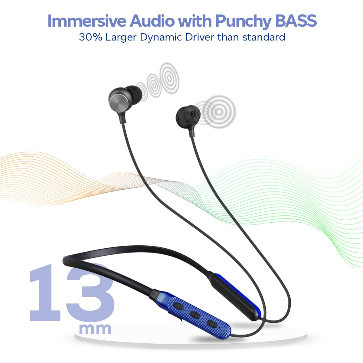 pTron Tangent Duo Made in India Bluetooth 52 Wireless in-Ear Headphones with Mic 24Hrs Playback 13mm Drivers Punchy Bass Fast Charging Neckband Voice Assist IPX4  in-line Controls BlackBlue