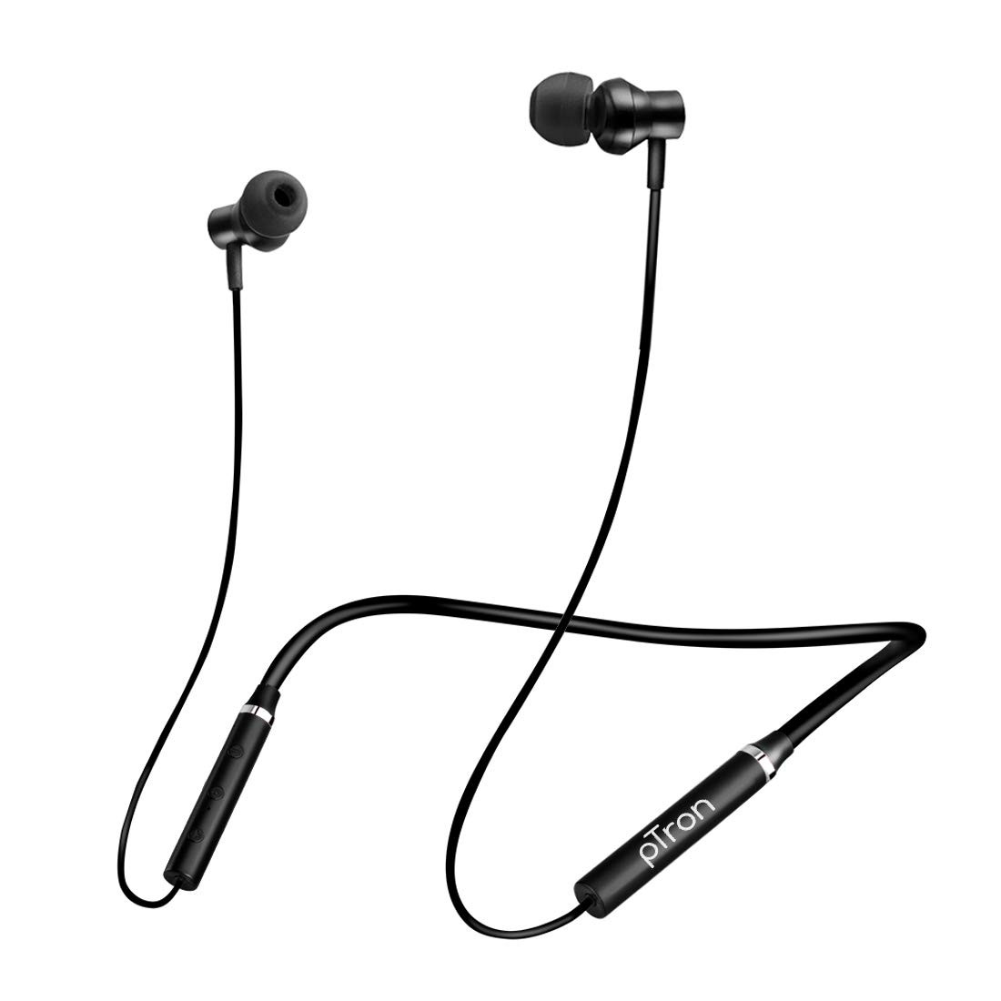 pTron Tangentbeat in-Ear Bluetooth 50 Wireless Headphones with Mic Deep Bass 10mm Drivers Clear Calls Dual Pairing Fast Charging Magnetic Buds Voice Assistant  IPX4 Wireless Neckband Black