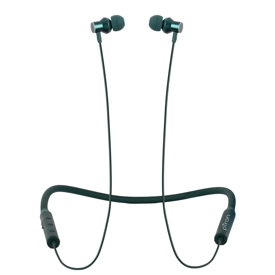 pTron Tangentbeat in-Ear Bluetooth Wireless Headphones with Mic Punchy Bass 10mm Drivers Clear Calls Dual Pairing Fast Charging Magnetic Buds Voice Assist  IPX4 Wireless Neckband Dark Green