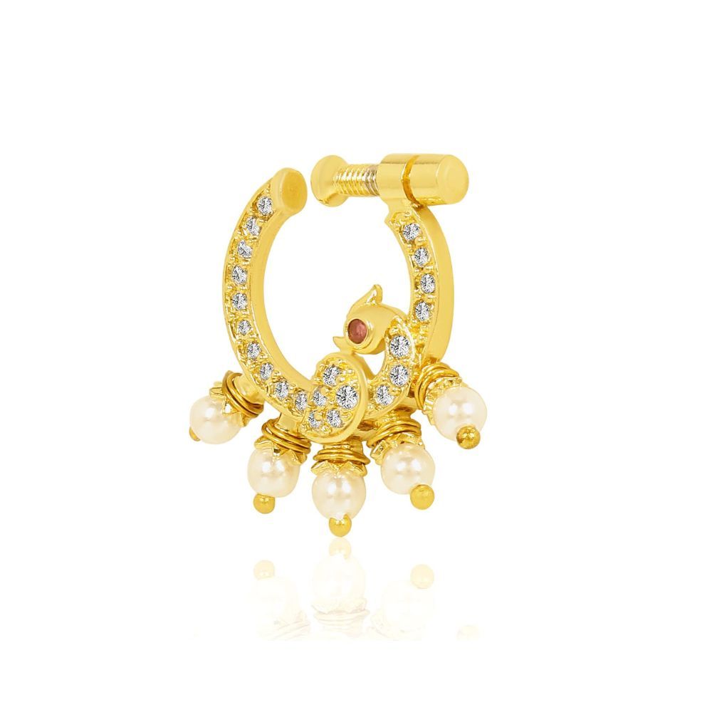 Yellow Gold Plated Screw Nose Ring w/ Press Fit CZ - Rebel Bod