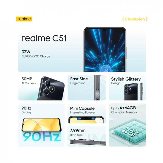 realme C51 Carbon Black 4GB RAM 64GB Storage