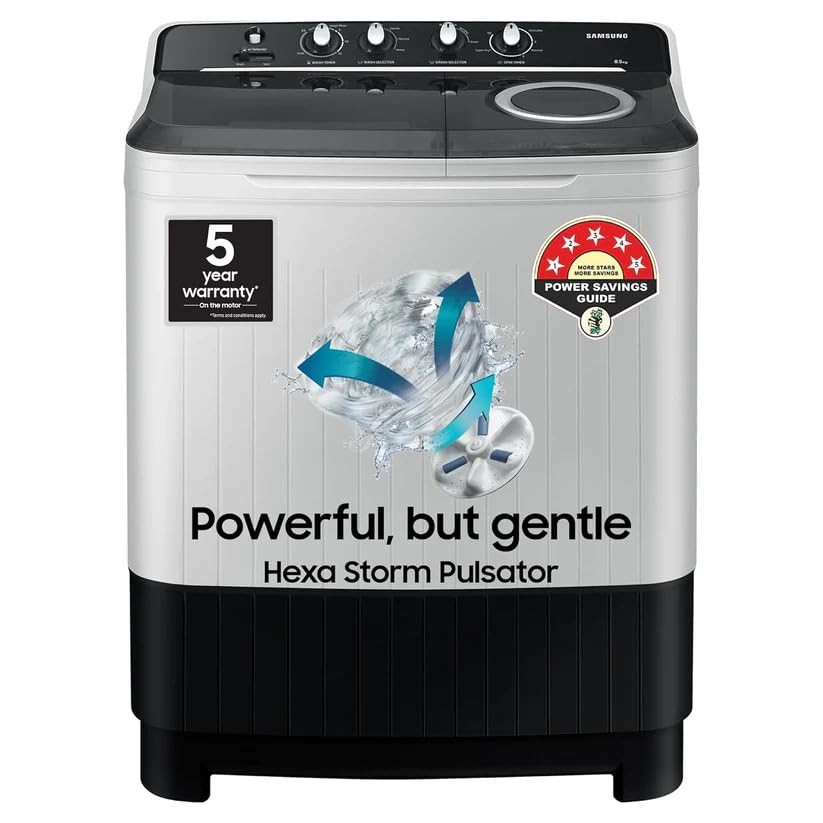 Samsung 105 kg 5 star Semi-Automatic Top Load Washing Machine WT10C4260GGTL Air Turbo Drying Light Gray 2023 Model