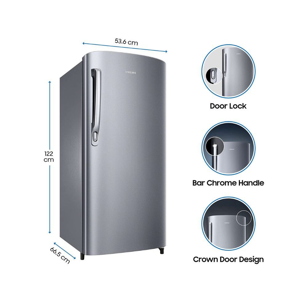 Samsung 192 L 2 Star Direct Cool Single Door Refrigerator RR19A241BGSNL Grey Silver