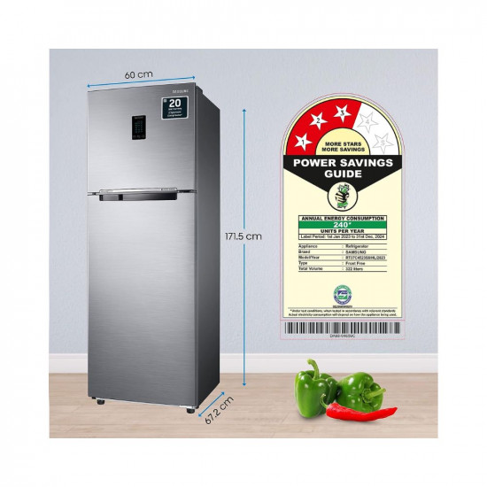 Samsung 322L 3 Star Convertible 5In1 Digital Inverter with Display Frost-Free Double Door Refrigerator RT37C4523S8HLElegant Inox 2023 Model