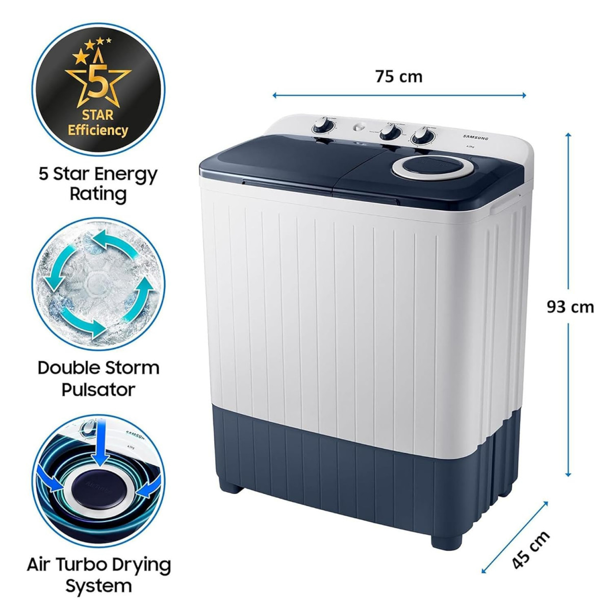 Samsung 65 kg 5 star Semi-Automatic Washing Machine WT65R2200LLTL Air Turbo Drying LIGHT GRAY