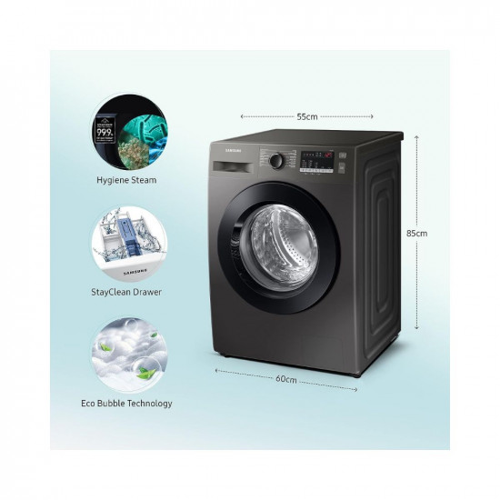 Samsung 7 Kg 5 Star Inverter Fully Automatic Front Load Washing Machine WW70T4020CX1TL Inox In-Built Heater