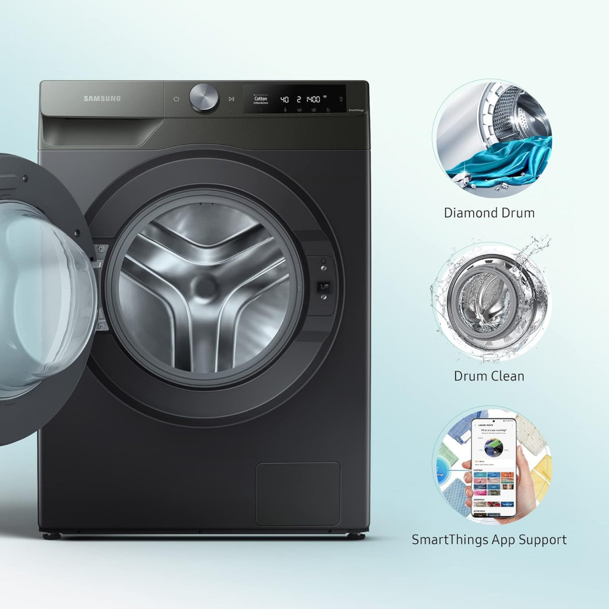 Samsung 9 kg 5 Star Eco Bubble Technology with Super Speed AI Control  Wi-Fi Digital Inverter Motor Fully-Automatic Front Load Washing Machine Appliance WW90T604DLN1TL Hygiene Steam Inox