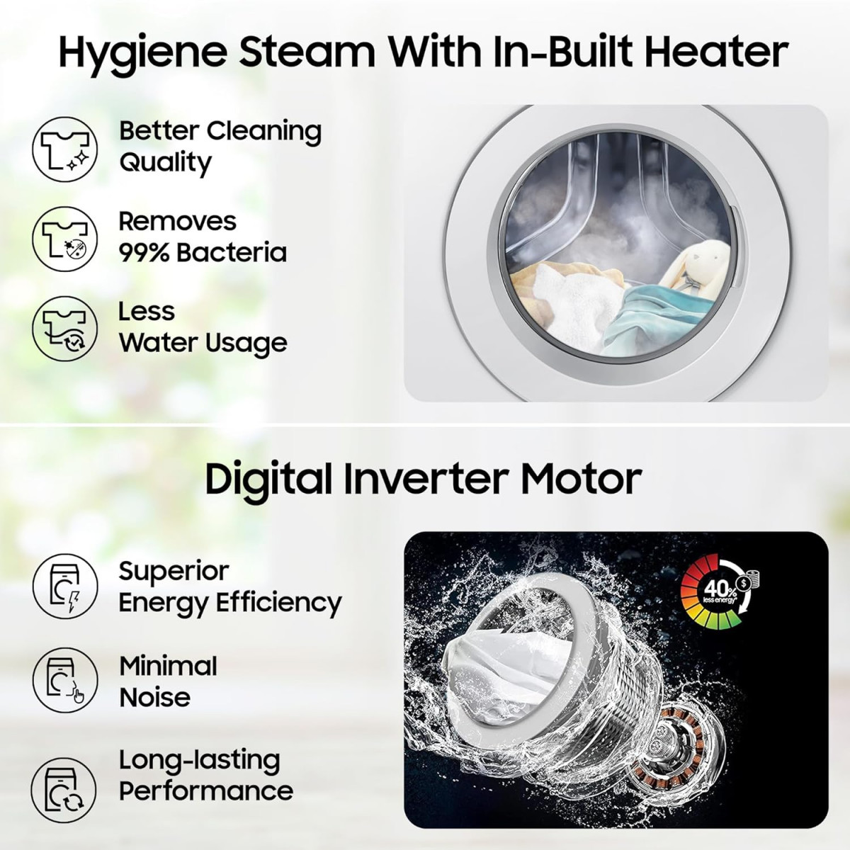 Samsung 9 kg Hygiene Steam with Inbuilt Heater Digital Inverter Fully-Automatic Front Load Washing Machine WW90T4040CB1TL Black