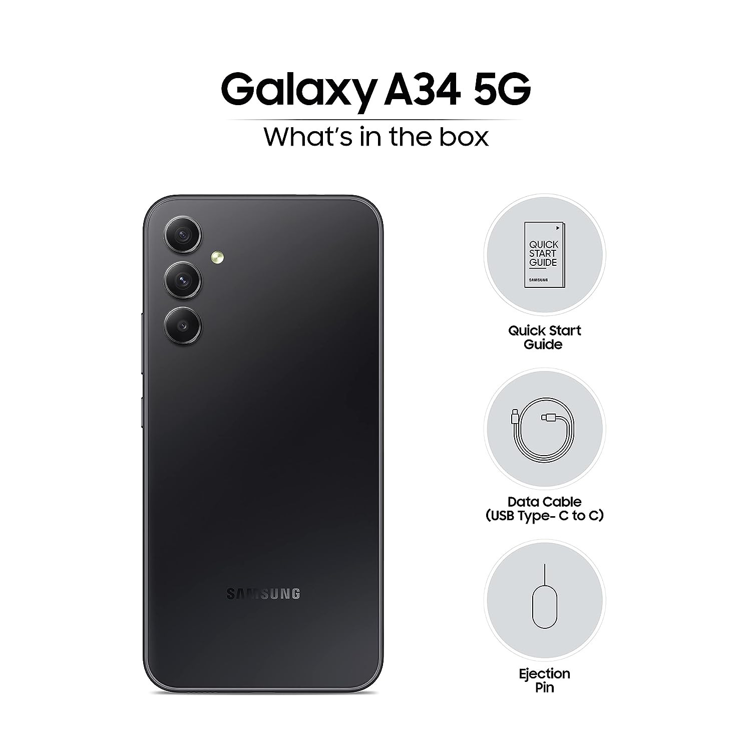 Samsung Galaxy A34 5G Awesome Graphite 8GB 256GB Storage  48 MP No Shake Cam OIS  IP67  Gorilla Glass 5  Voice Focus  Travel Adapter to be Purchased Separately