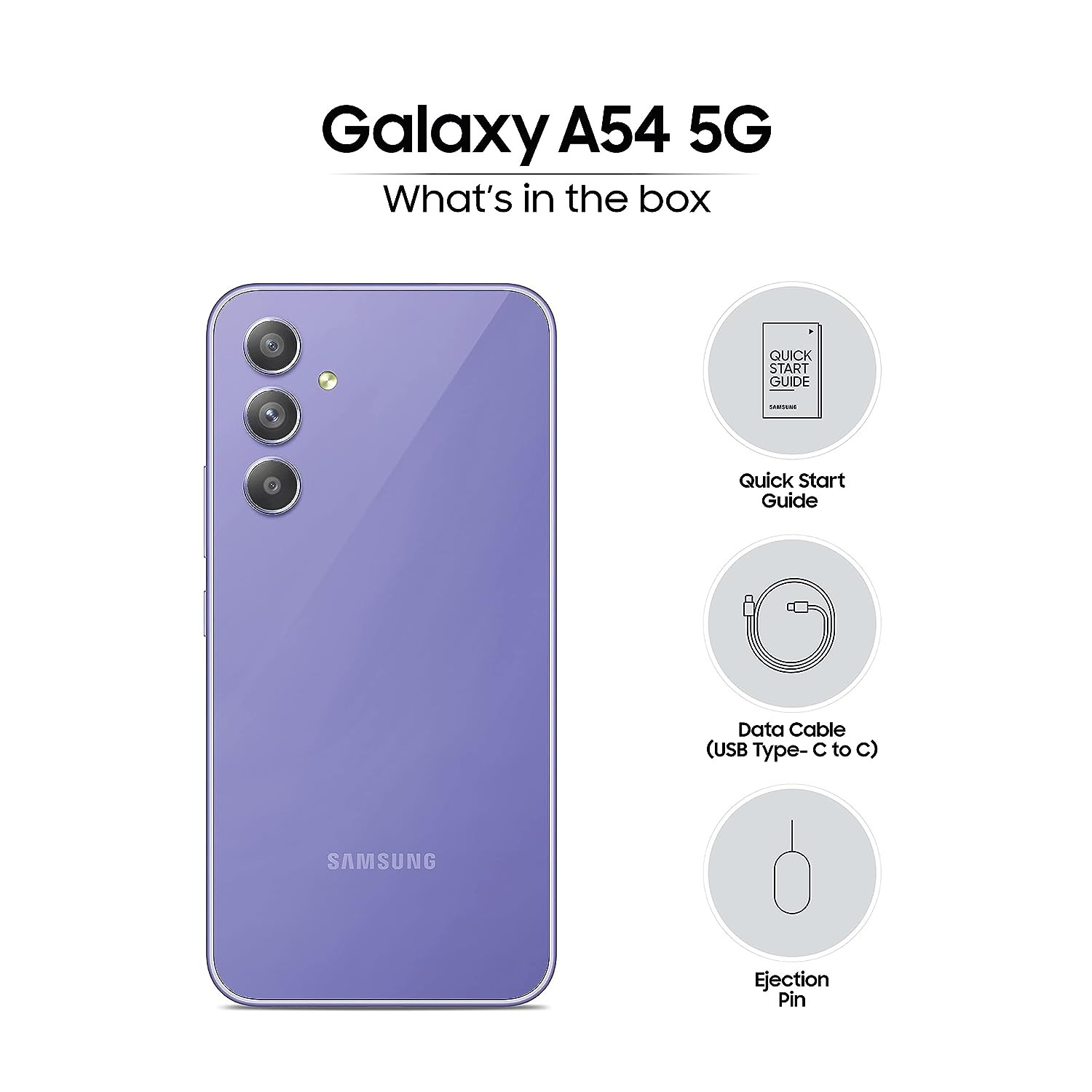 Samsung Galaxy A54 5G Awesome Violet 8GB 256GB Storage  50 MP No Shake Cam OIS  IP67  Gorilla Glass 5  Voice Focus  Without Charger