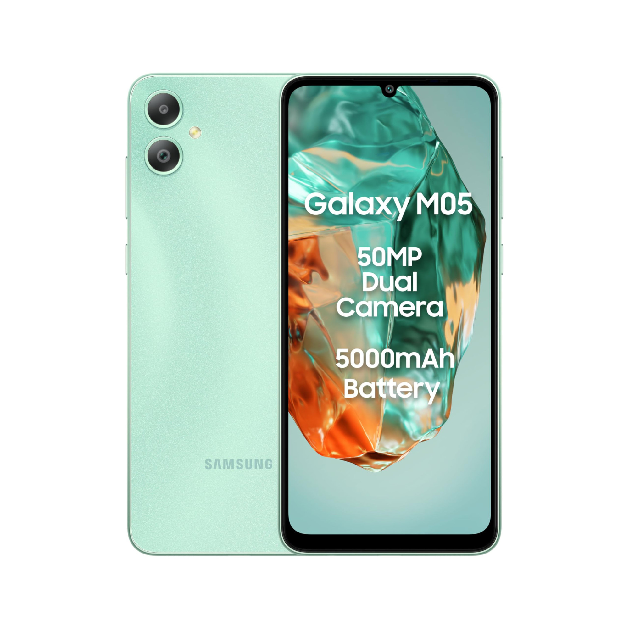 Samsung Galaxy M05 Mint Green 4GB RAM 64 GB Storage  50MP Dual Camera  Bigger 67 HD Display  5000mAh Battery  25W Fast Charging  2 Gen OS Upgrade  4 Year Security Update  Without Charger