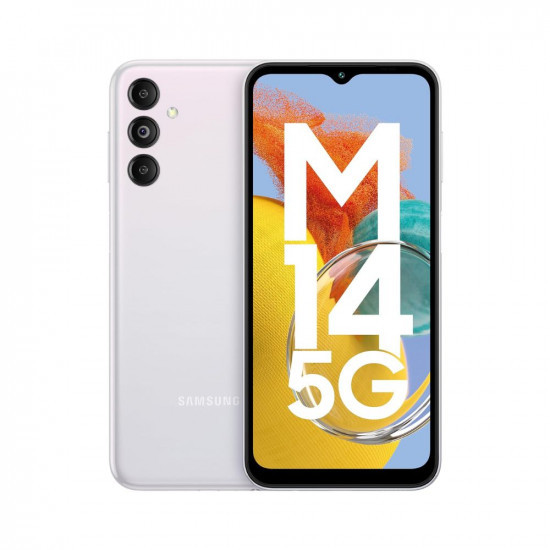 Samsung Galaxy M14 5G ICY Silver4GB128GB50MP Triple CamSegment039s Only 6000 mAh 5G SP5nm Processor2 Gen OS Upgrade  4 Year Security Update12GB RAM with RAM PlusAndroid 13Without Charger