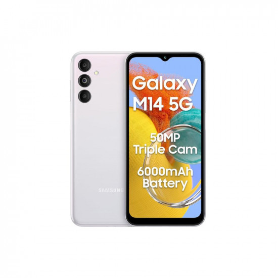 Samsung Galaxy M14 5G ICY Silver4GB128GB50MP Triple CamSegment039s Only 6000 mAh 5G SP5nm Processor2 Gen OS Upgrade  4 Year Security Update12GB RAM with RAM PlusAndroid 13Without Charger