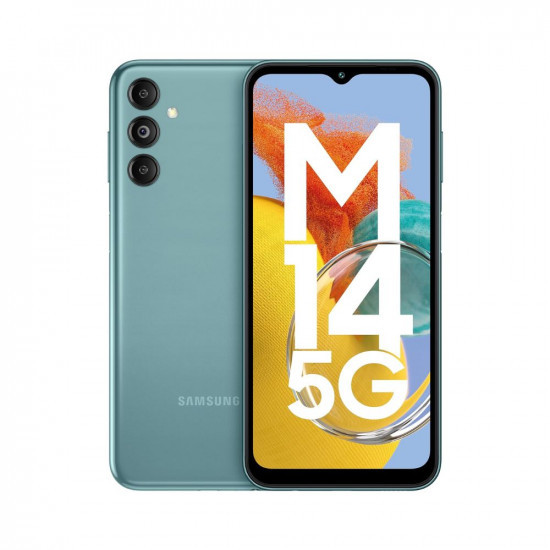 Samsung Galaxy M14 5G Smoky Teal4GB128GB50MP Triple CamSegment039s Only 6000 mAh 5G SP5nm Processor2 Gen OS Upgrade  4 Year Security Update12GB RAM with RAM PlusAndroid 13Without Charger