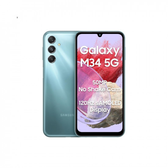 Samsung Galaxy M34 5G Waterfall Blue6GB128GB120Hz sAMOLED Display50MP Triple No Shake Cam6000 mAh Battery4 Gen OS Upgrade  5 Year Security Update12GB RAM with RAMAndroid 13Without Charger