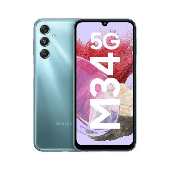 Samsung Galaxy M34 5G Waterfall Blue8GB128GB120Hz sAMOLED Display50MP Triple No Shake Cam6000 mAh Battery4 Gen OS Upgrade  5 Year Security Update16GB RAM with RAMAndroid 13Without Charger