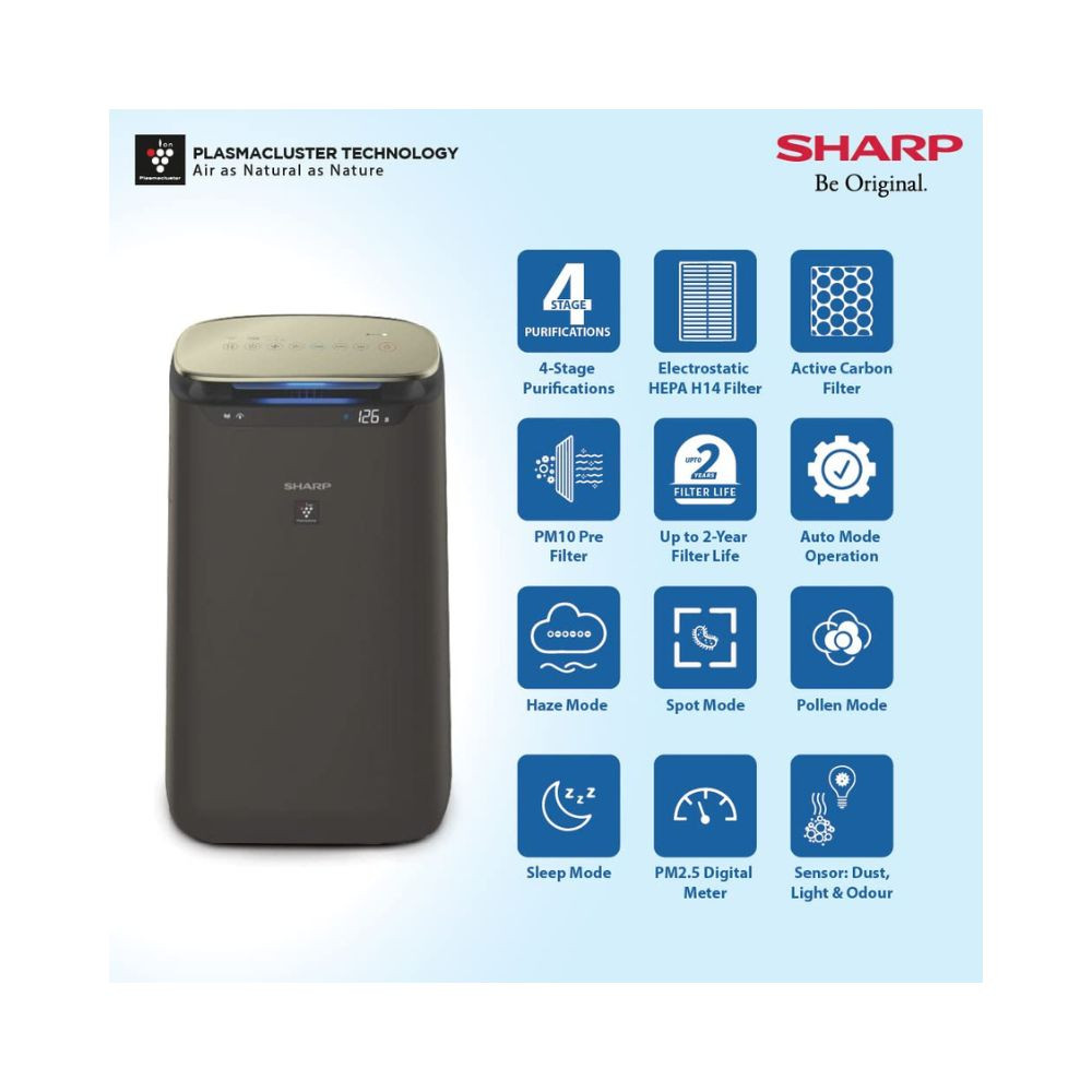 SHARP Air Purifier for Room FX-J80M-H with Plasmacluster Removes Bacteria Virus Odor Mold VOCs I WiFi I HEPA H14  Carbon  Pre Filter JAPAN TECHNOLOGY I Traps 9997 Pollutants I 680 Sq Ft