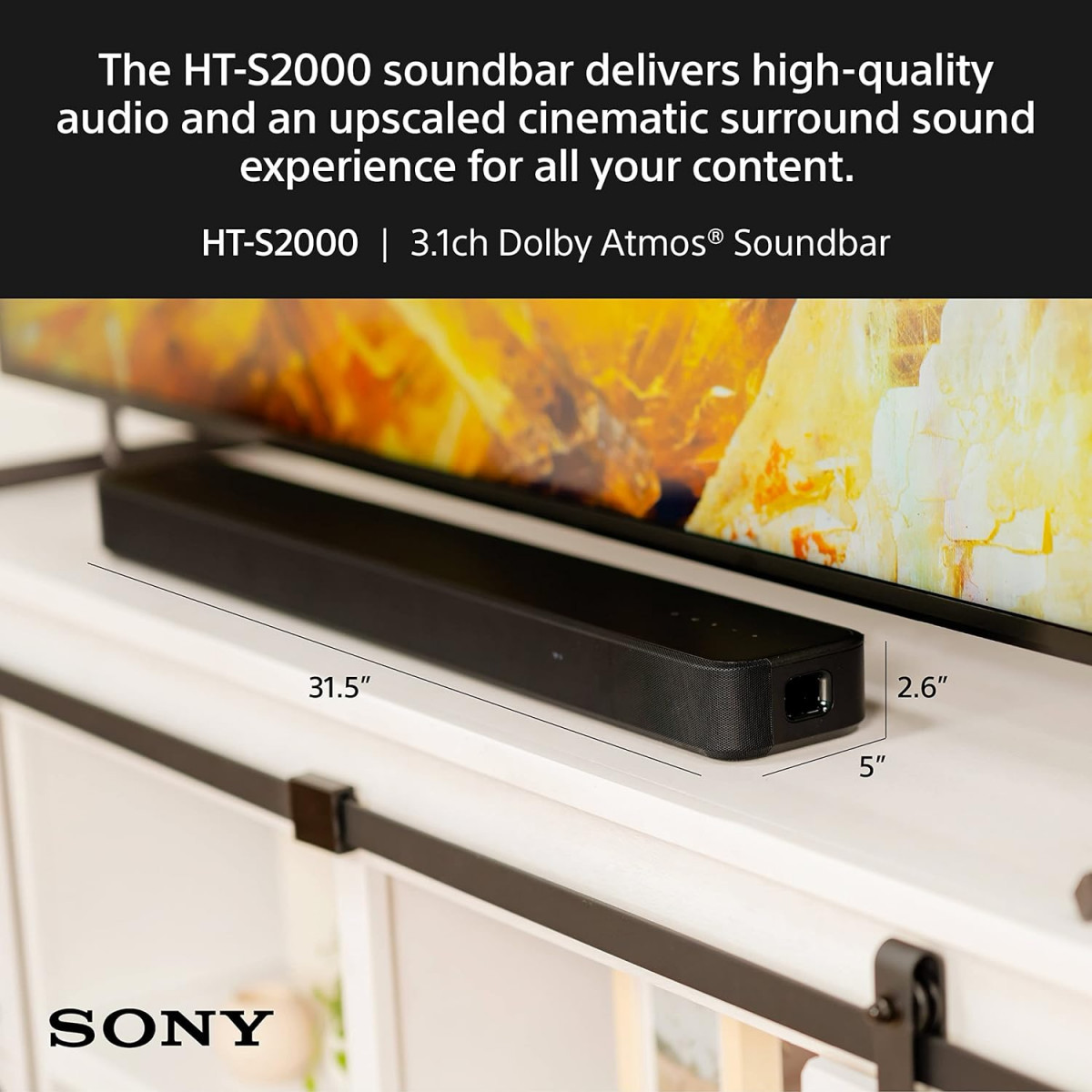 SONY HT-S2000 31ch Dolby Atmos Compact Soundbar Home Theatre System with Built in Subwoofer and Powerful bass Dolby AtmosDTSX Bluetooth Connectivity HDMI Optical HEC App Control