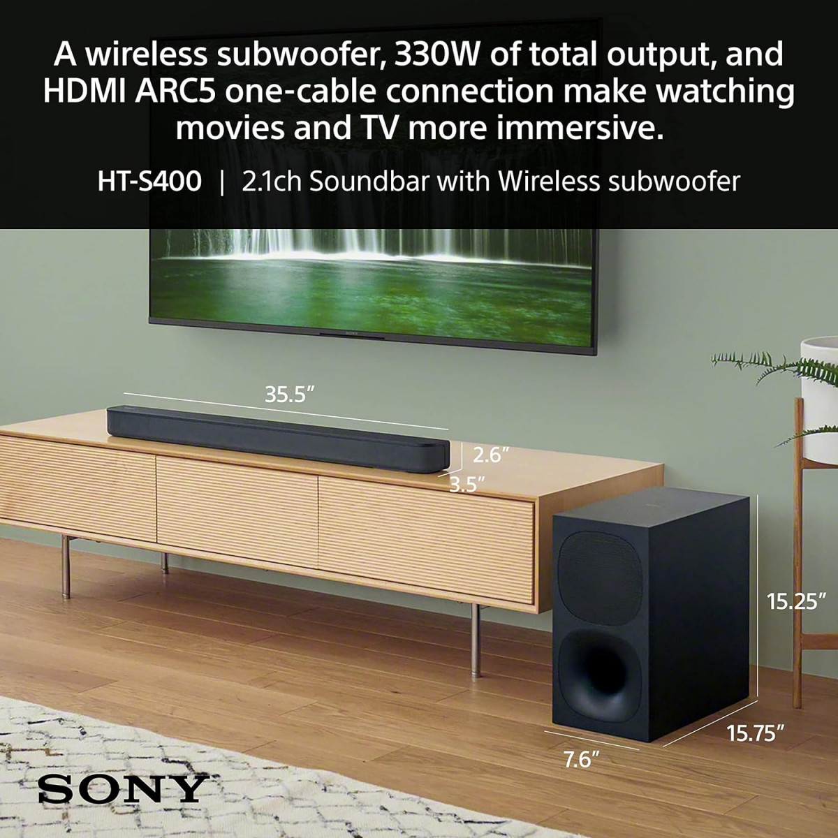 Sony HT-S400 21ch soundbar with Powerful Wireless subwoofer S-Force PRO Front Surround Sound and Dolby Digital 330W Wireless Connectivity Bluetooth
