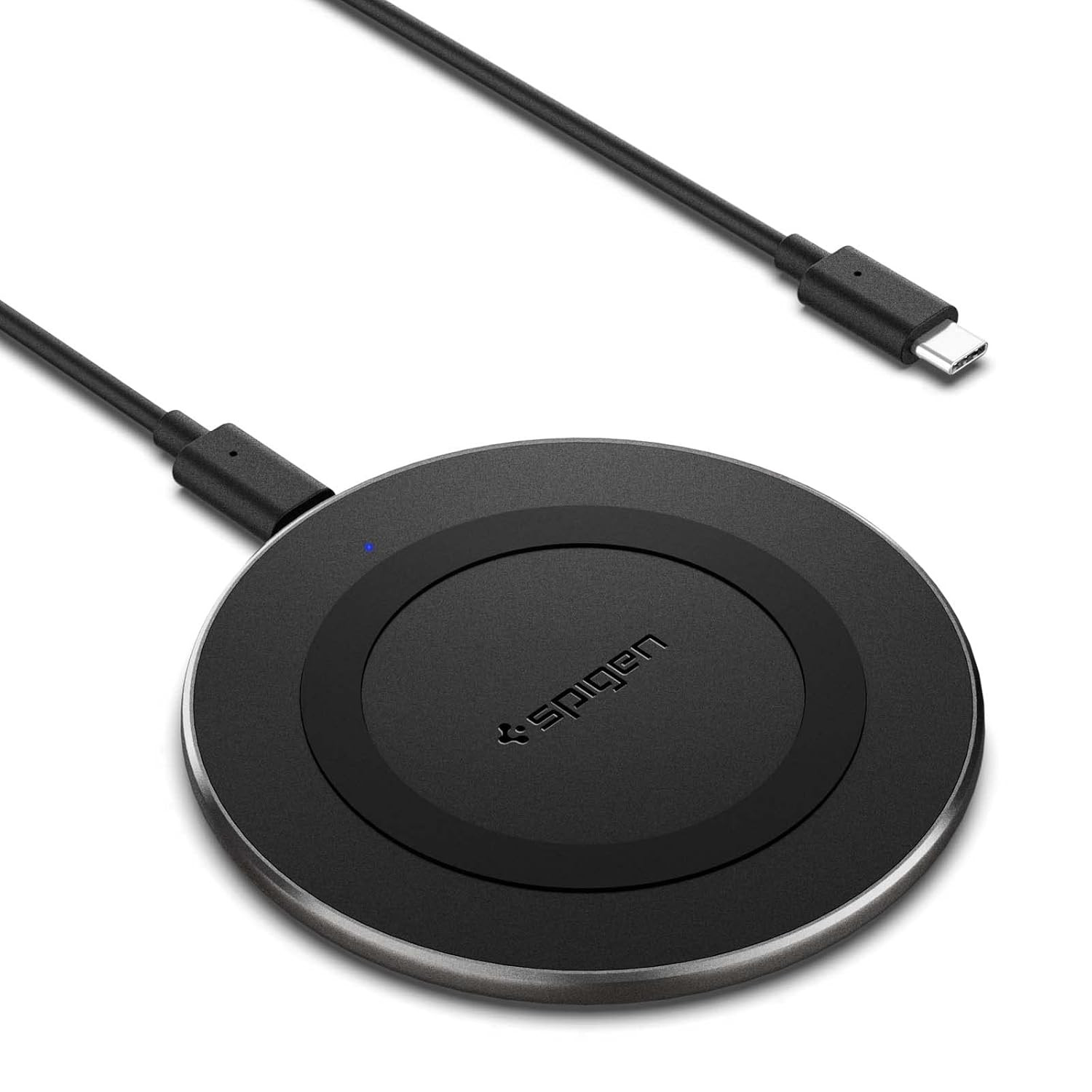 Spigen Essential Wireless Charger for iPhone 161514131211X8 Series Samsung Galaxy S24S23S22S21S20 OnePlus 99 Pro with USB-C to C Type Cable Version 2 - Black