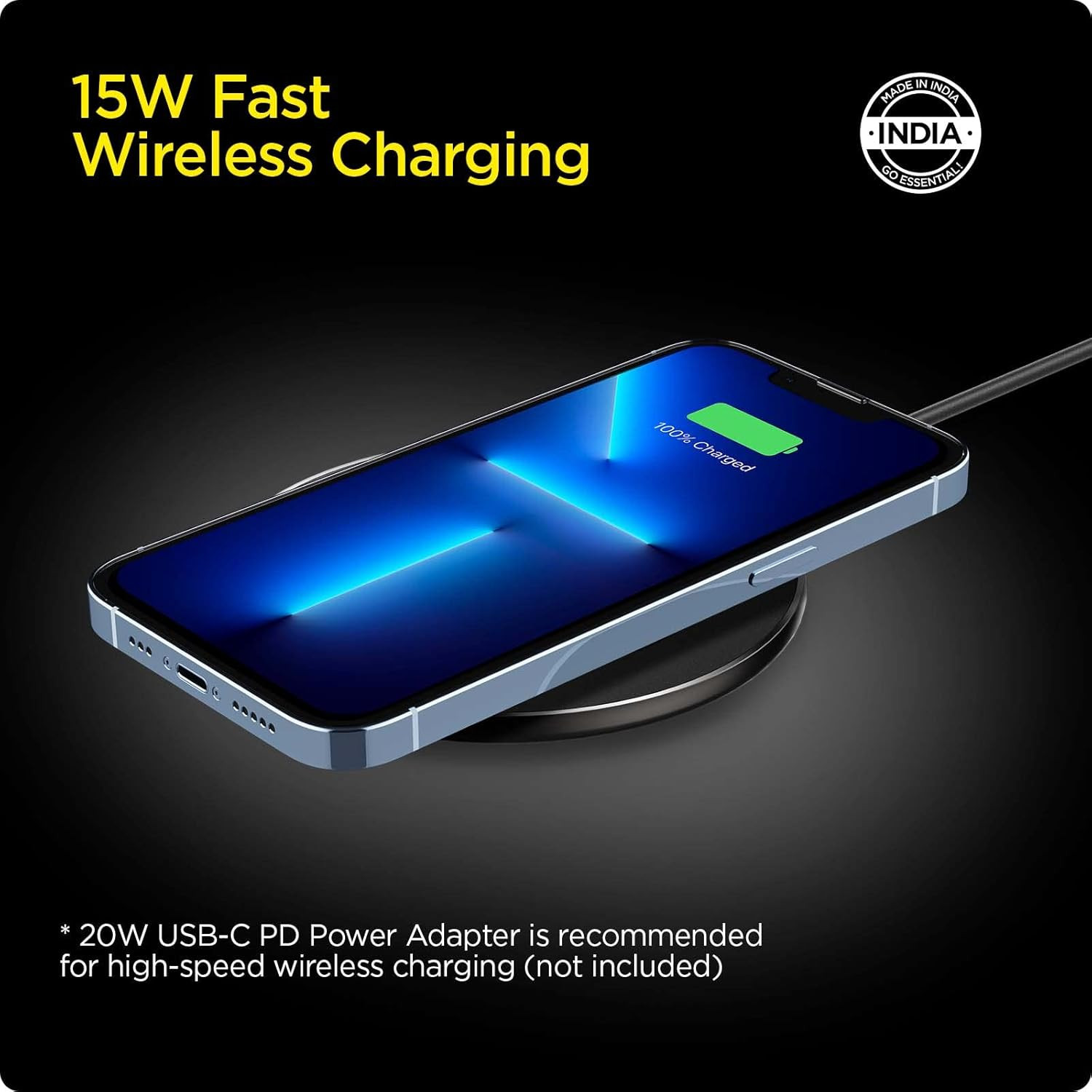 Spigen Essential Wireless Charger for iPhone 161514131211X8 Series Samsung Galaxy S24S23S22S21S20 OnePlus 99 Pro with USB-C to C Type Cable Version 2 - Black