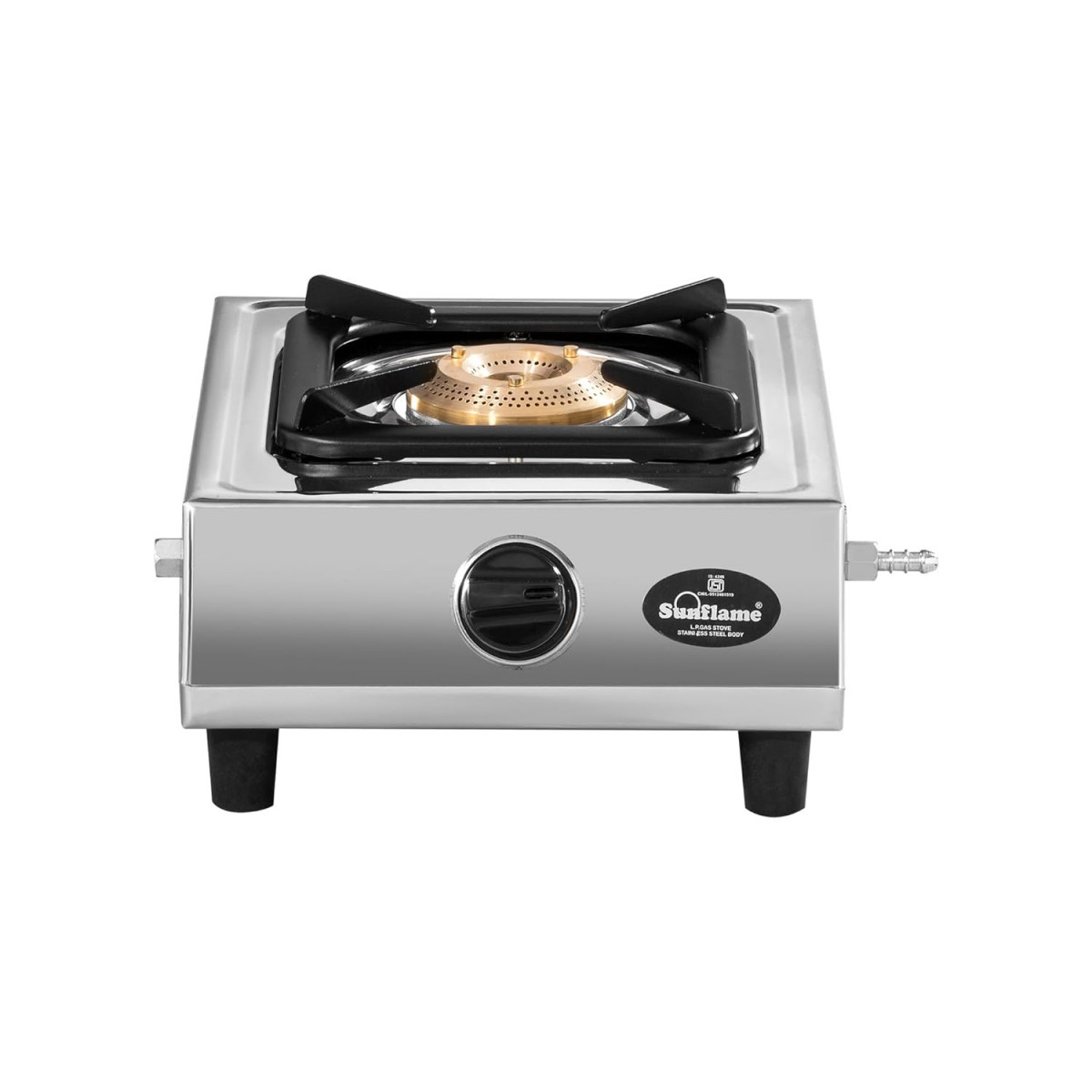 SUNFLAME Single Burner Stainless Steel Open Gas Stove1 Jumbo Brass Burner2-Years Product CoverageStainless Steel BodyHeat Resistant Ergonomic KnobsHeavy Duty Pan SupportPan India Presence