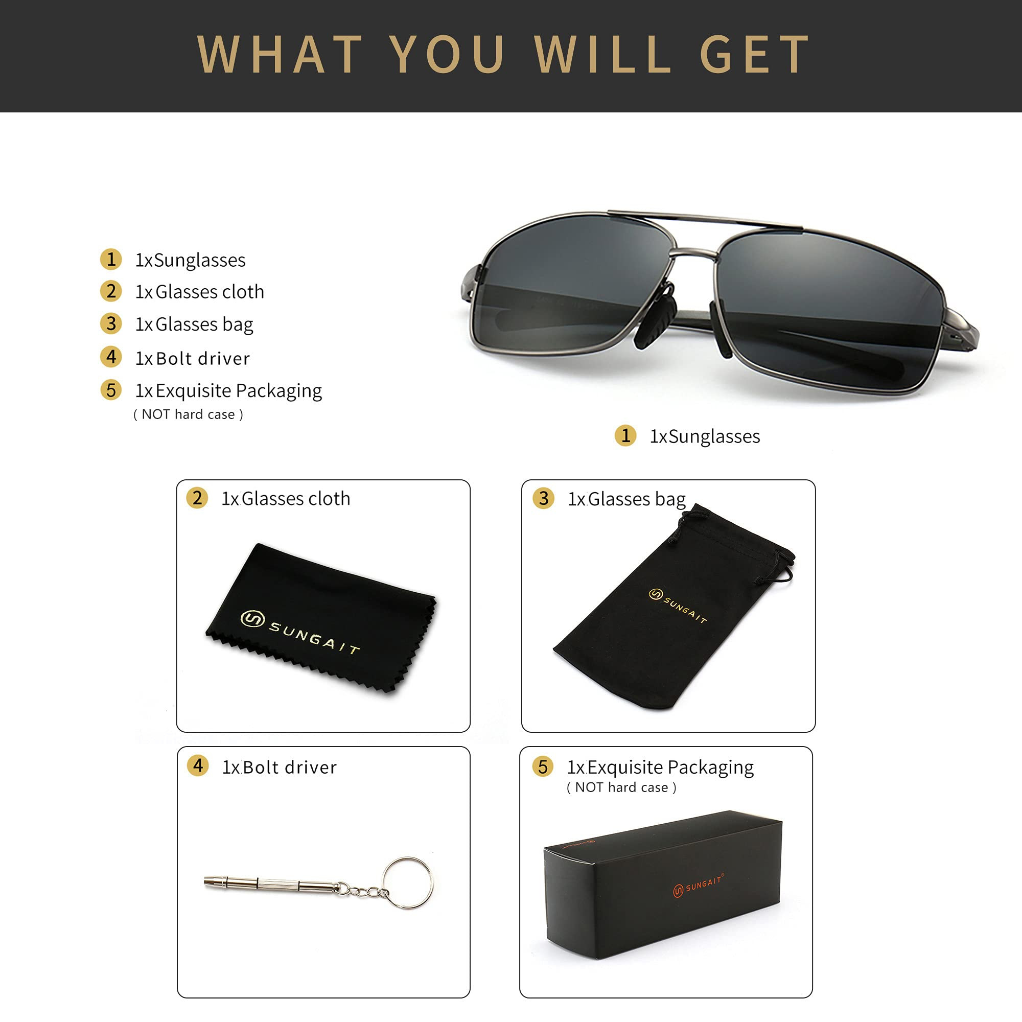 SUNGAIT Men Uv Protection Ultra Lightweight Rectangular Polarized Sunglasses  (Gunmetal Frame Gray Lens, 62) Sgt458Qkh-In
