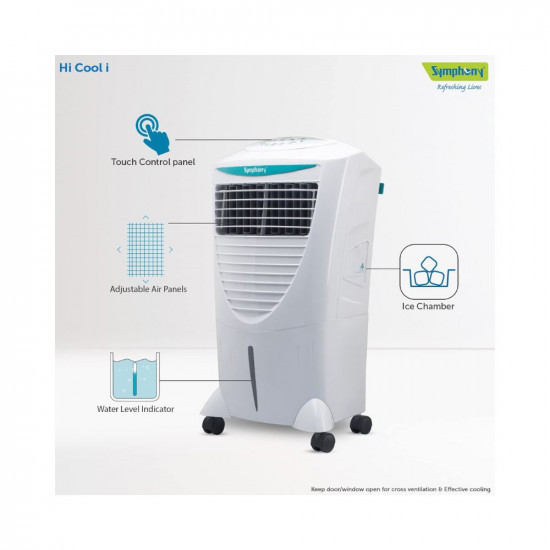 Symphony Hicool i Personal Air Cooler For Home with Remote and Touch Control Panel with Honeycomb Pad Powerful Blower i-Pure Technology and Low Power Consumption 31L White