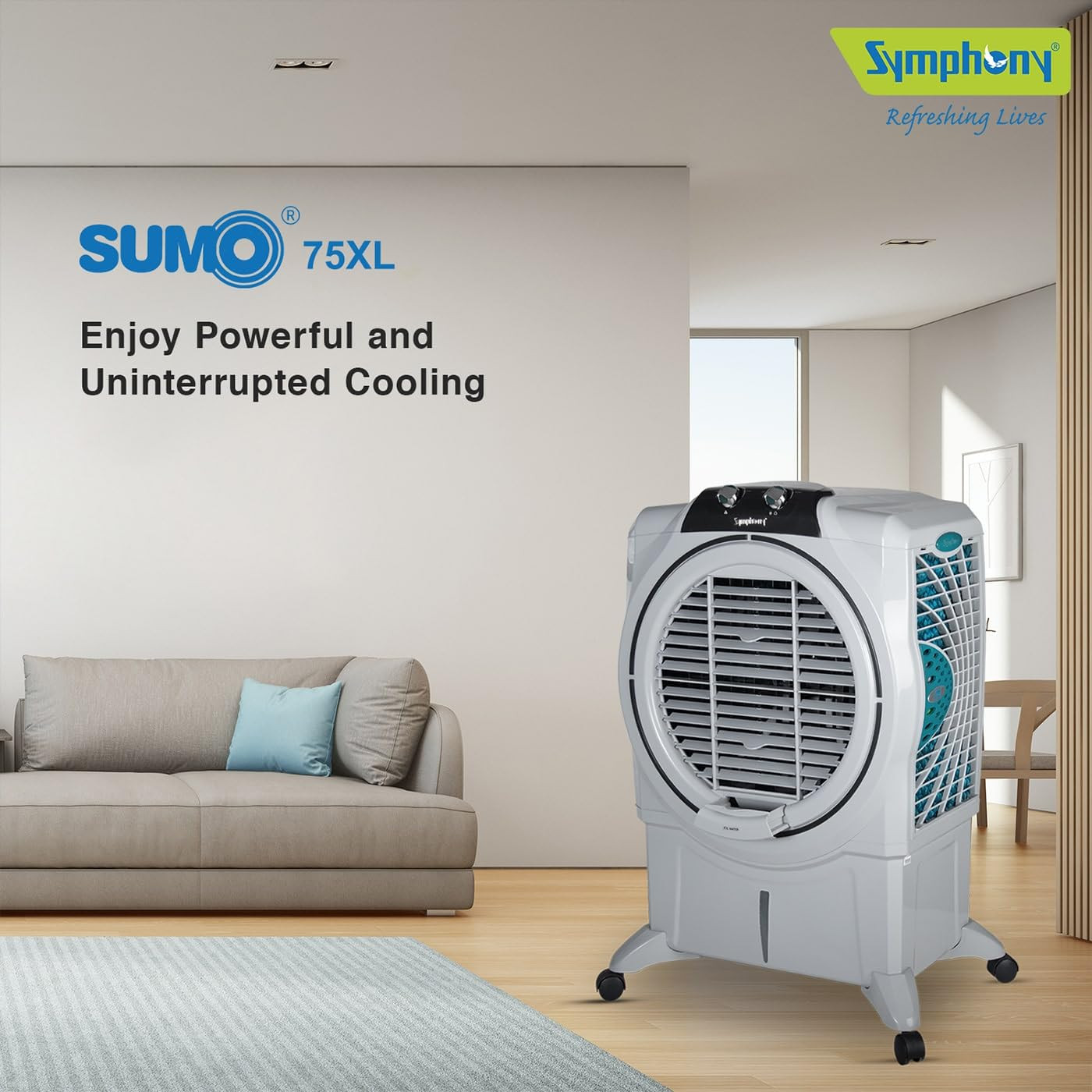 Symphony Sumo 75 XL 75L Desert Cooler Large Room Cooler Powerful Air Flow Honeycomb Pads i-Pure Console