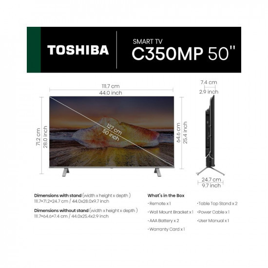 TOSHIBA 126 cm 50 inches 4K Ultra HD Smart LED Google TV 50C350MP Silver