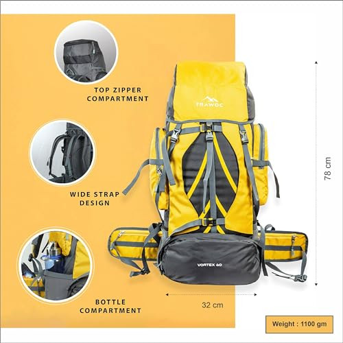 Buy TRAWOC 55 LTR Travel Backpack Daypack bag for Camping Hiking Trekking,  Yellow, SHK014 Online at desertcartINDIA