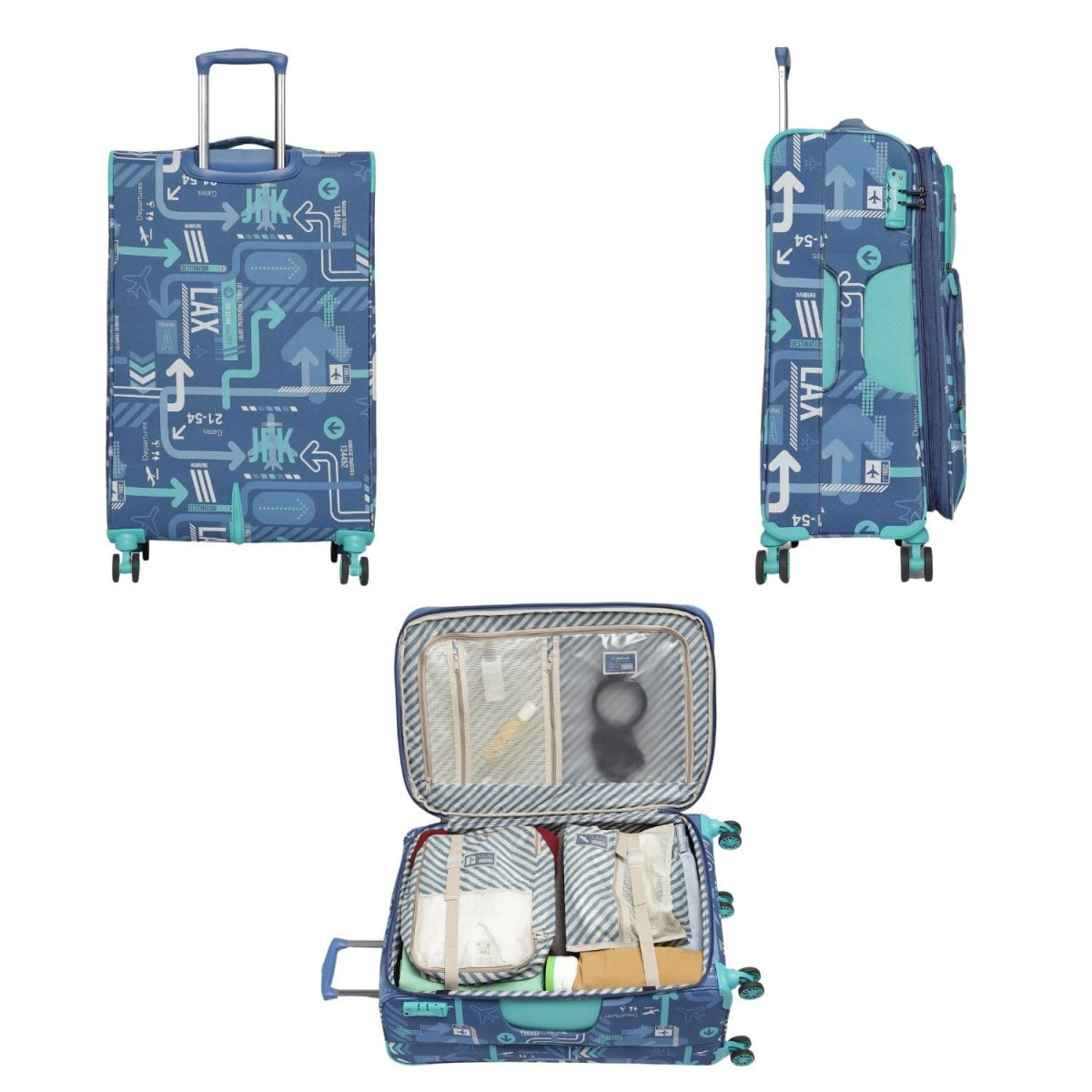 uppercase JFK Plus 25100EST1DBL Set of 3 SML Eco Soft Trolley Bag Dust Resistant Luggage Sustainable Material 8 Wheel Trolley Bag with TSA LockTravel Suitcase Men  Women Denim Blue