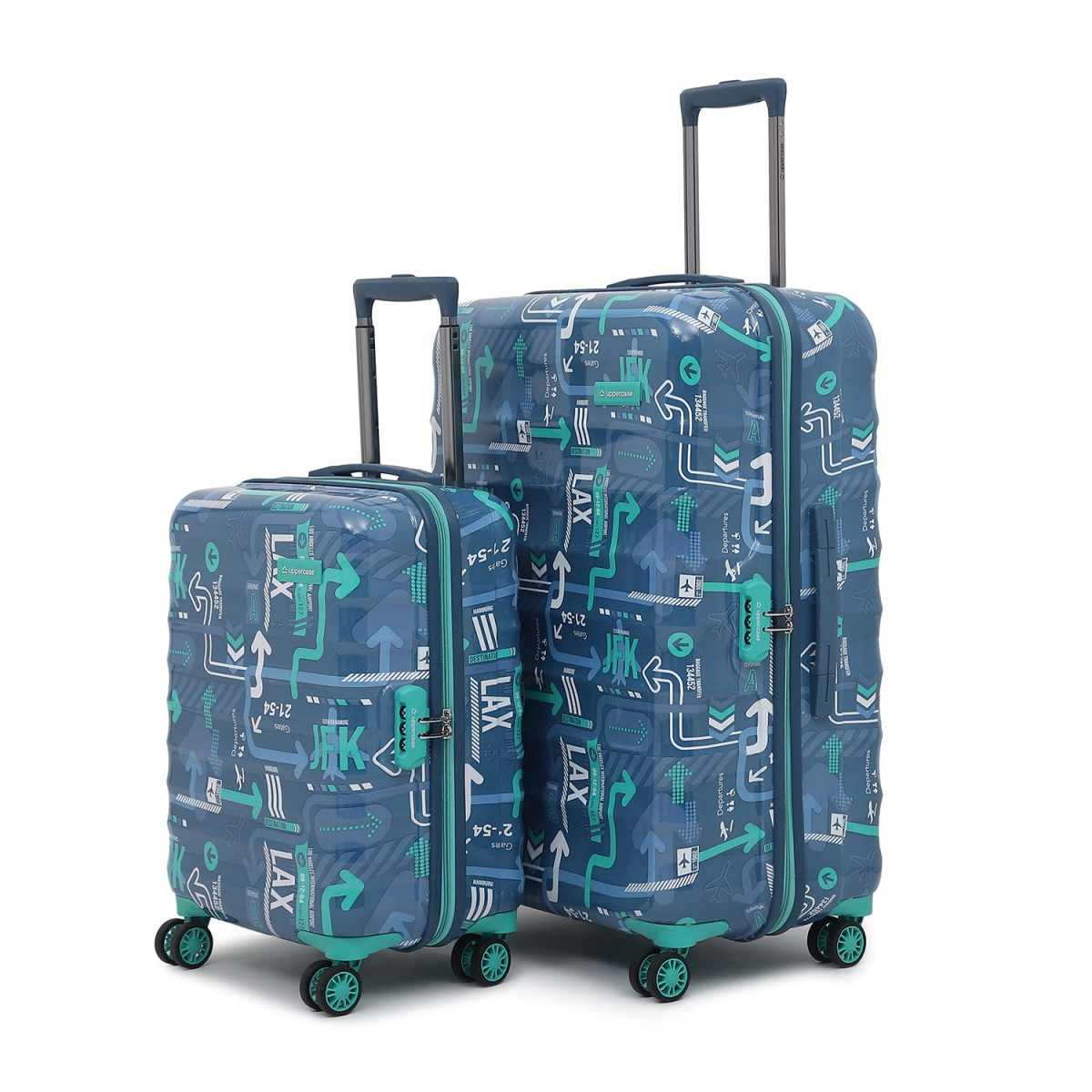 uppercase Jfk Trolley Bag Set Of 2 SL Cabin  Check-In Spinner Luggage Hardsided Polycarbonate Printed Luggage Combination Lock 8 Wheel Suitcase 2000 Days Warranty Denim Blue 31 X 53 X 755 Cm