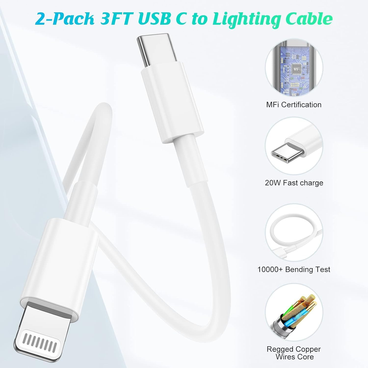 USB C to Lightning-Cable 20W Original MFi Certified Fast Charger Cable USB-C Power Delivery Charging Cord Compatible