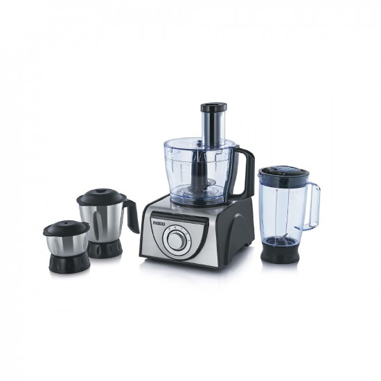 Usha FP 3810 Food Processor 1000 Watts Copper Motor with 13 AccessoriesPremium SS Finish Black and Steel